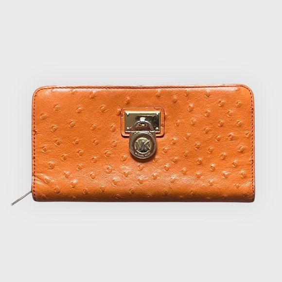Michael Kors Tan Ostrich Embossed Leather Flap Continental Wallet - Picture 1 of 12